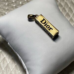 Vintage Christian Dior Gold Tone Dior Logo Pendant Crystal Pavé
